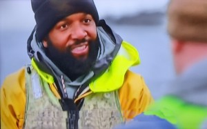 Baratunde Thurston, wearing winter gear, from Maine episode of PBS "America Outdoors" 
